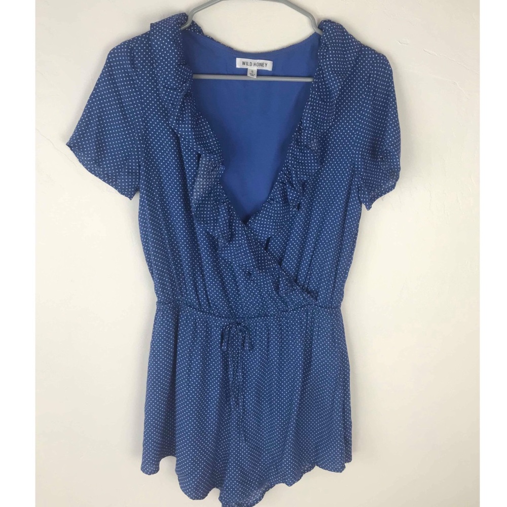 Boutique Wild Honey Blue Polka Dot Romper